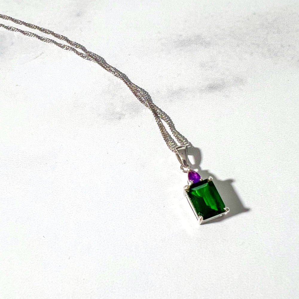 Chrome Diopside & Amethyst Pendant w/Chain 925 Sterling Silver